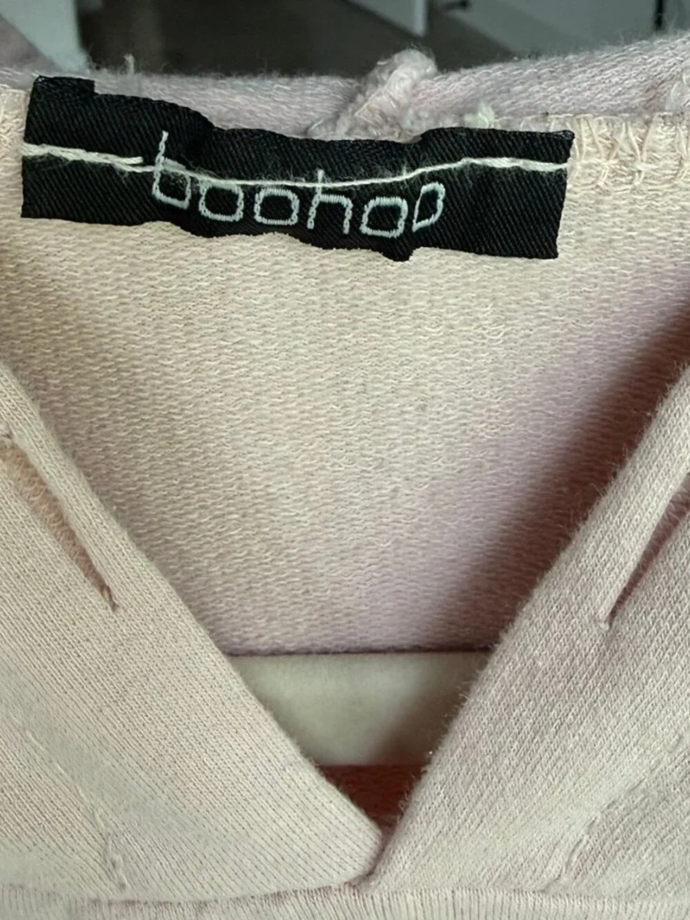 Boohoo Distressed Oversized Hoodie Sweatshirt Dress Pink, Ripped Grunge Pullover